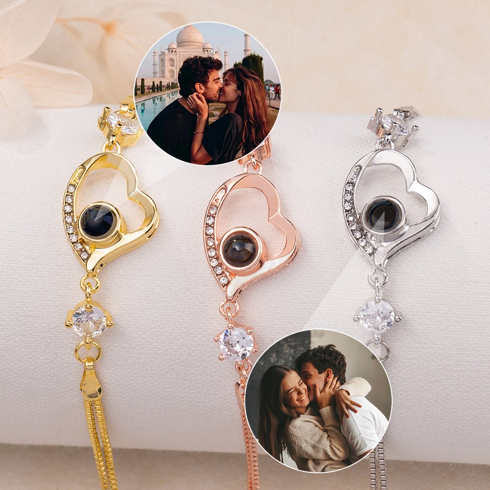 Benutzerdefiniertes Fotoprojektions-Herzarmband für Paar-Seelenverwandte-Valentinstag-Geschenkideen