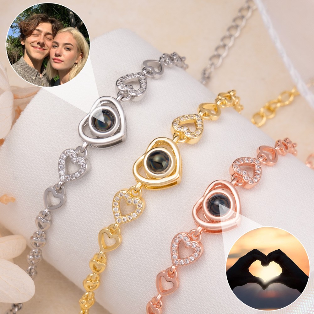 Individuelles Fotoprojektions-Herz-Charm-Armband für Paar, Seelenverwandte, Valentinstag-Geschenkideen