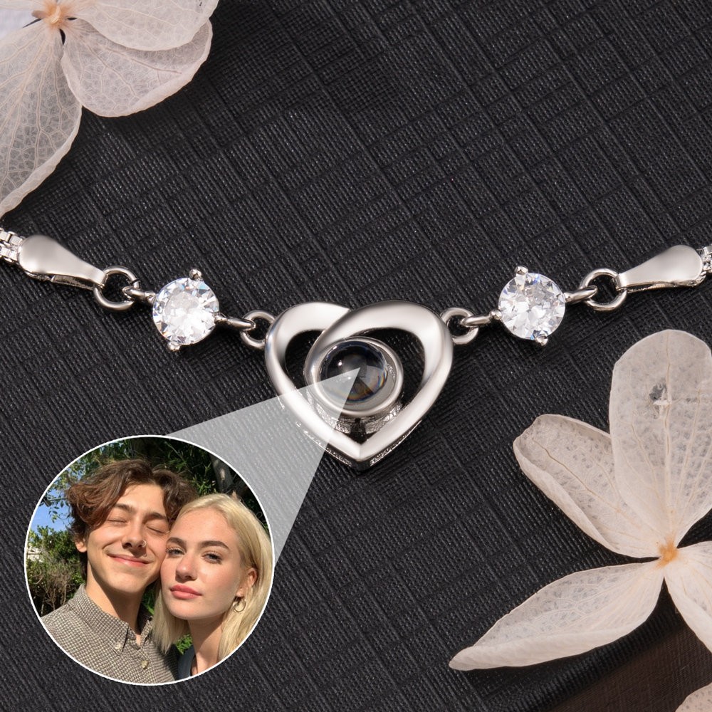 Individuelles Fotoprojektions-Herz-Charm-Armband für Paar, Seelenverwandte, Valentinstag-Geschenkideen