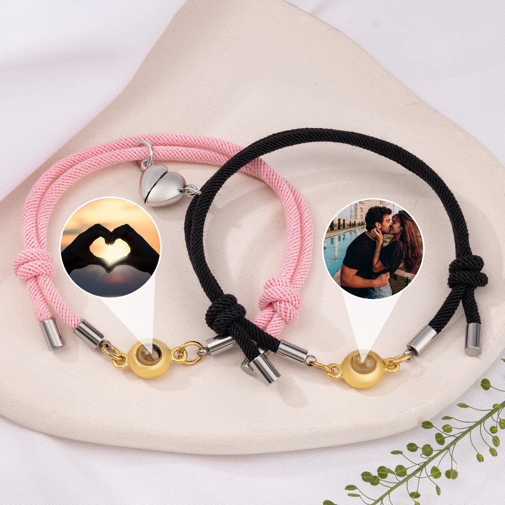 Personalisiertes Erinnerungsarmband mit Fotoprojektion, 2er-Set, für Sie und Ihn, Geschenkideen zum Valentinstag