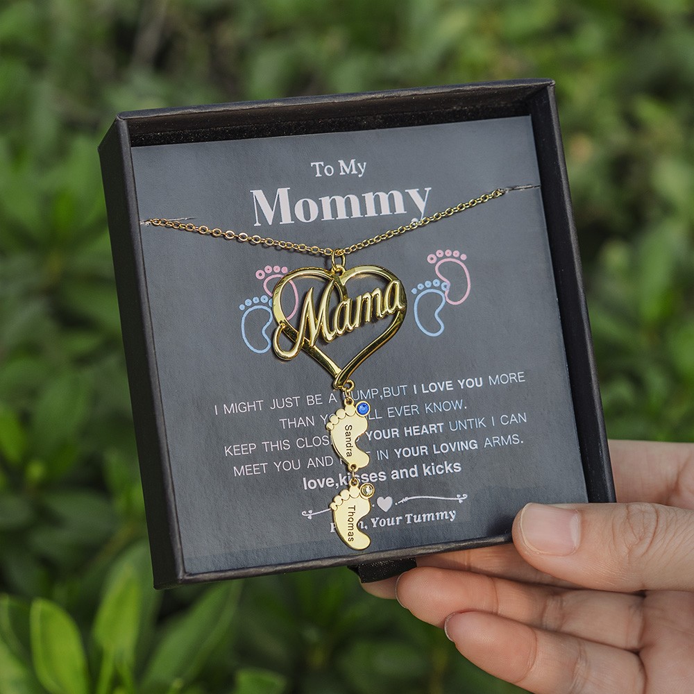 Personalisierte 1-10 Baby Feet Charms Namenskette mit Geburtsstein für meine Mutter Geschenk