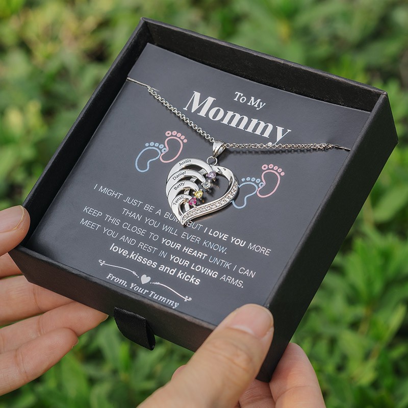 Personalisierte 1-6 Name Herzhalskette mit Geburtsstein für meine Mutter Geschenk