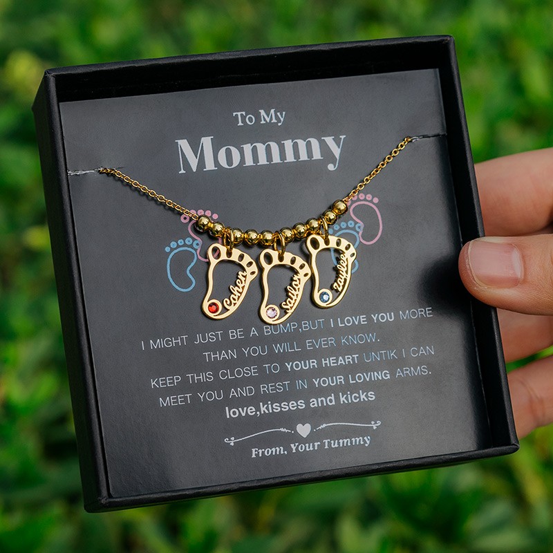 Personalisierte 1-10 hohle BabyFeet Charms Namenskette mit Geburtsstein für meine Mutter Geschenk