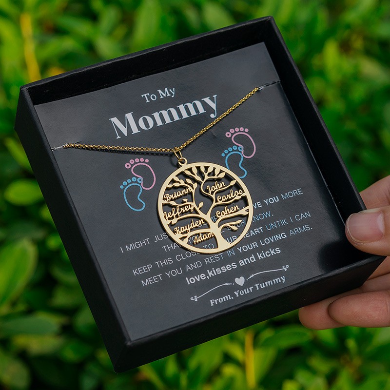 Personalisierte Halskette mit graviertem Stammbaumnamen als Geschenk für meine Mutter