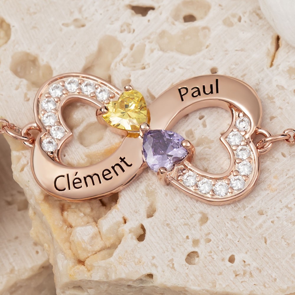 Personalisierte Infinity-Halsketten mit 2 Namen und Geburtssteinen für Geschenkideen zum Valentinstag