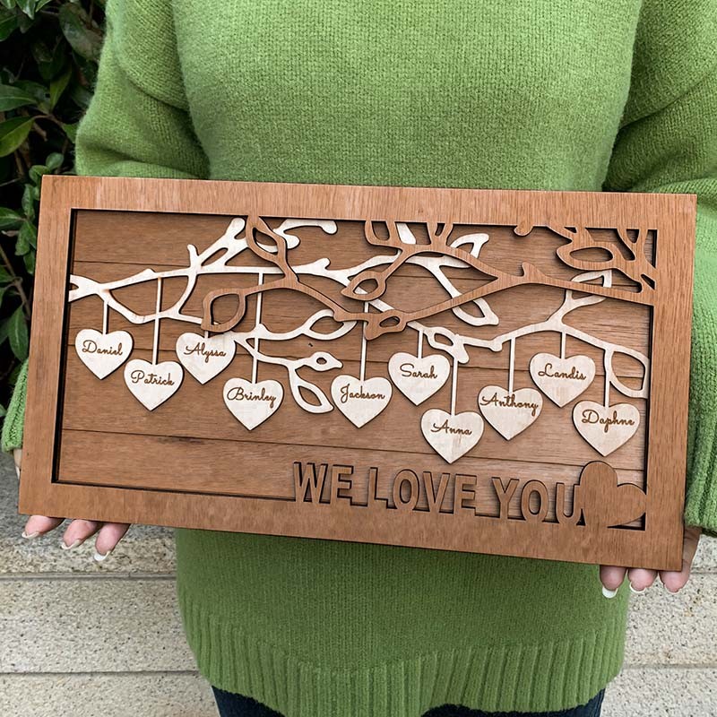 Benutzerdefinierte Stammbaum Holzschild Name Graviert Home Wall Decor Weihnachtsgeschenk