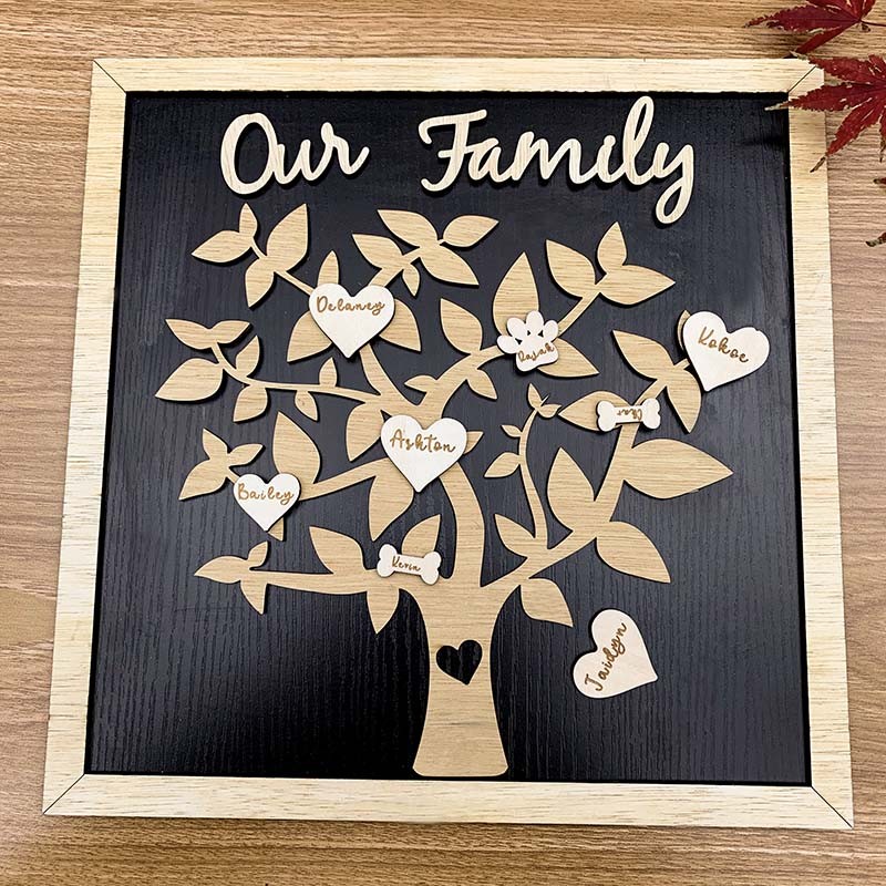 Benutzerdefinierte Stammbaum Holzschild Name Graviert Home Wall Decor Weihnachtsgeschenk
