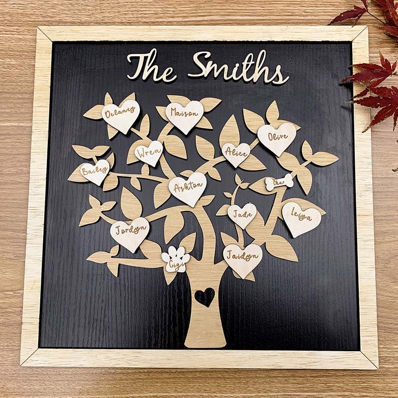 Benutzerdefinierte Stammbaum Holzschild Name Graviert Home Wall Decor Weihnachtsgeschenk