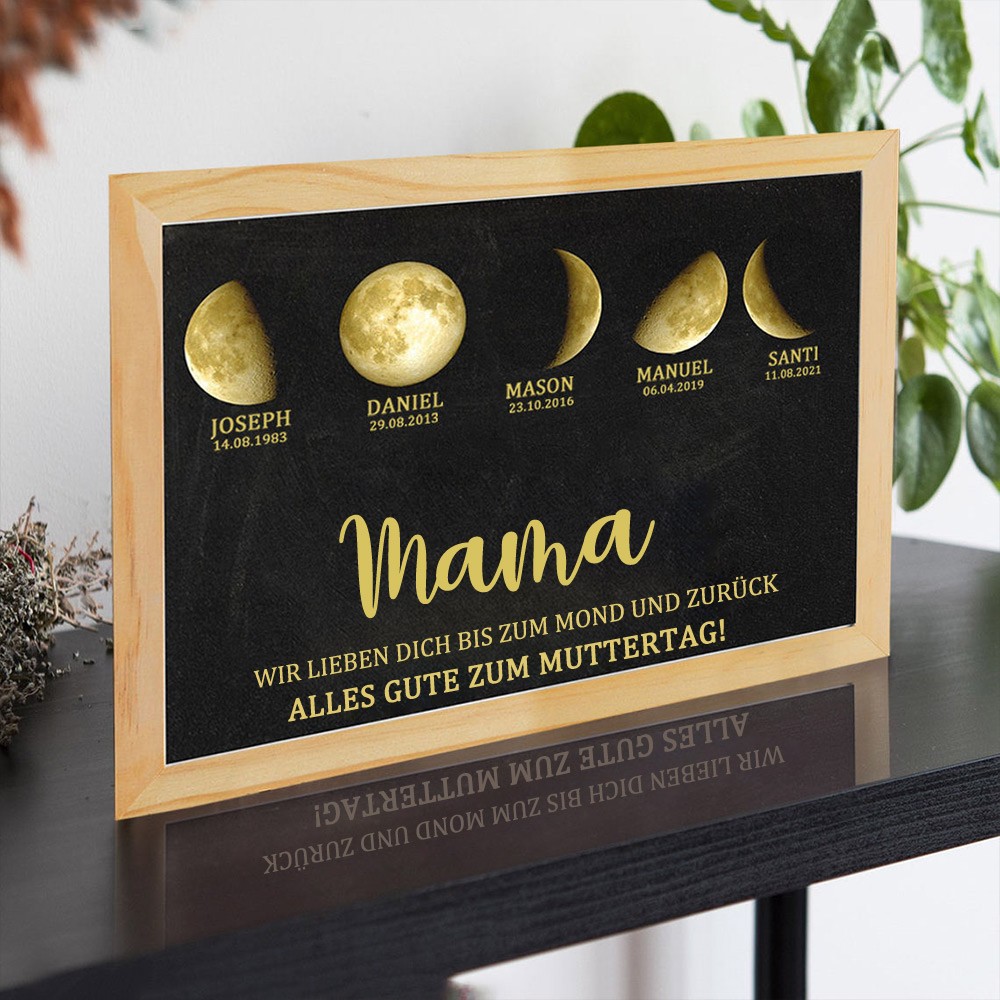 Personalisierte Mondphase Rahmen mit Kindernamen für Mama Oma Muttertag Geschenk