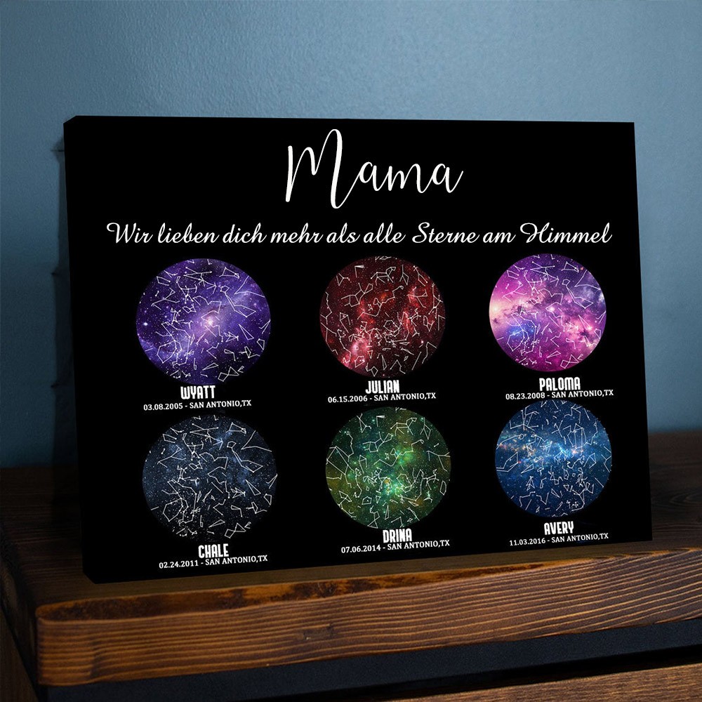 Individueller Sternkarte von Datum Nachthimmel Konstellation Wandkunst Holz Zeichen für Mama Muttertag Geschenk