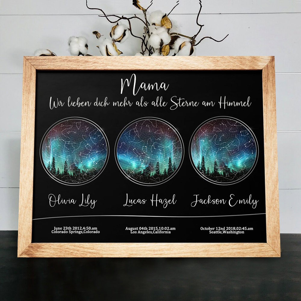 Personalisierte Sternkarte von Datum Nachthimmel Konstellation Holz Zeichen für Mama Muttertagsgeschenk