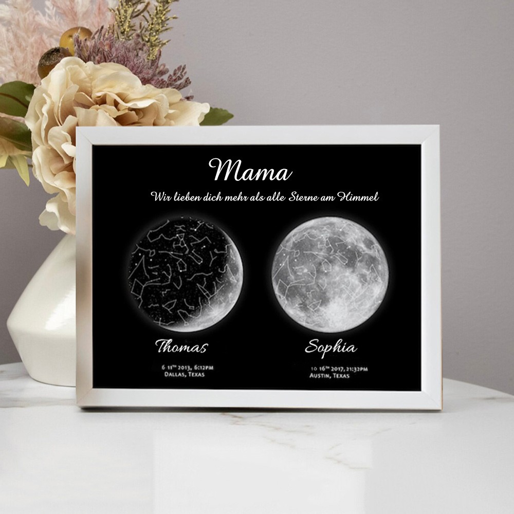 Individueller Sternkarte von Datum Nachthimmel Konstellation Holz Zeichen für Mama Oma Muttertag Geschenk