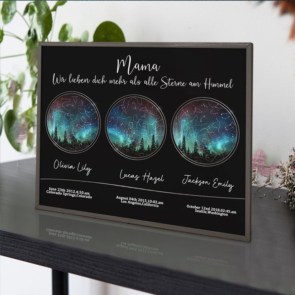 Personalisierte Sternkarte von Datum Nachthimmel Konstellation Holz Zeichen für Mama Muttertagsgeschenk