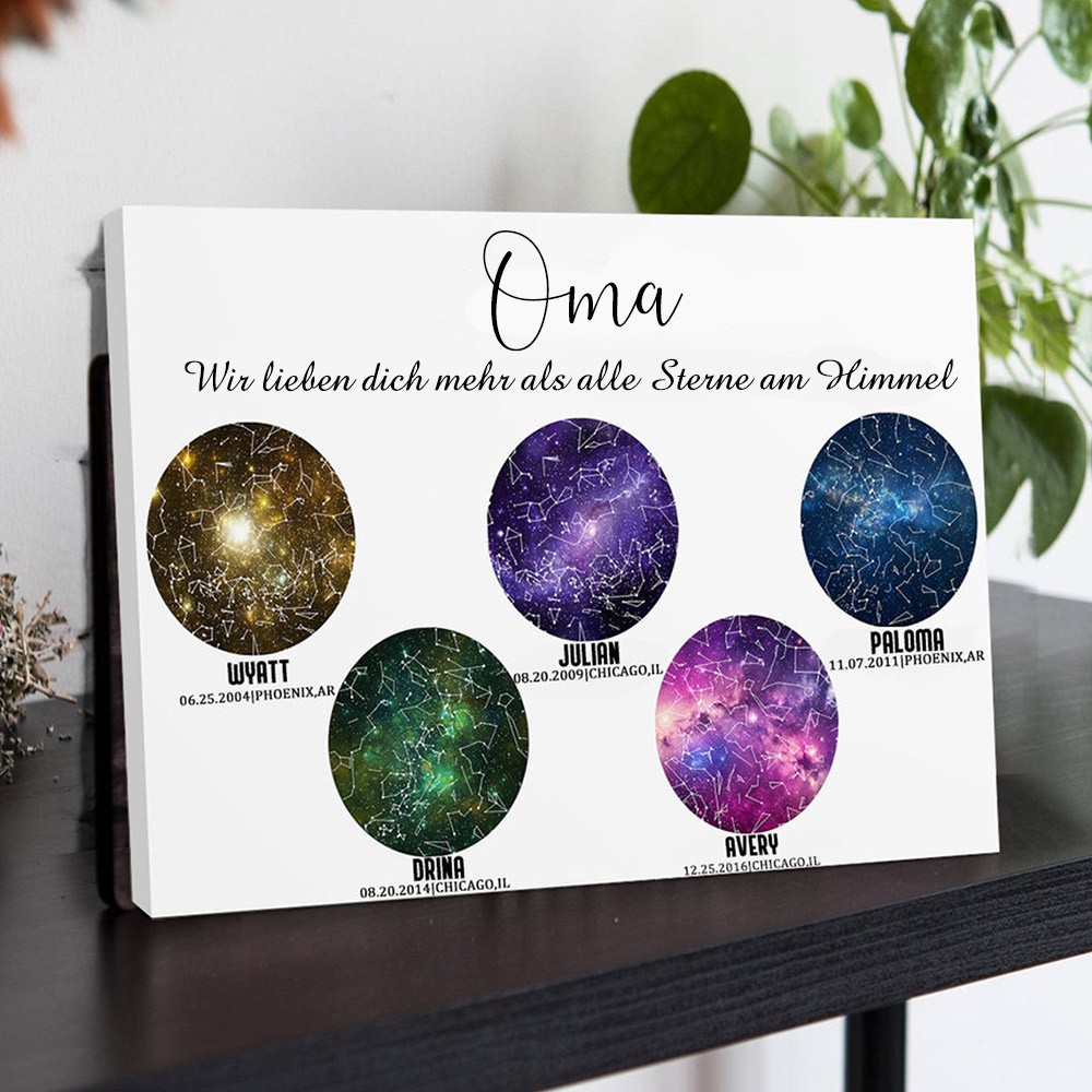 Individueller Sternkarte von Datum Nachthimmel Konstellation Wandkunst Holz Zeichen für Oma Muttertag Geschenk
