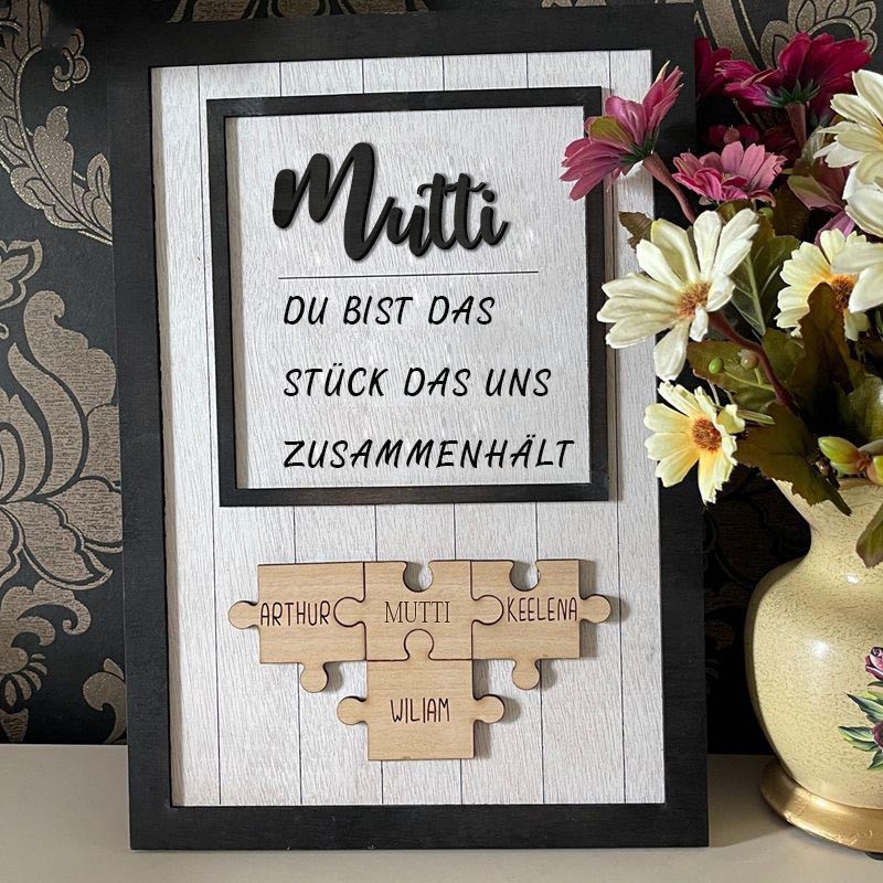 Personalisierte Muttertagsgeschenk Mama Du bist das Teil, das uns zusammenhält Puzzleteile Namensschild Wanddekoration
