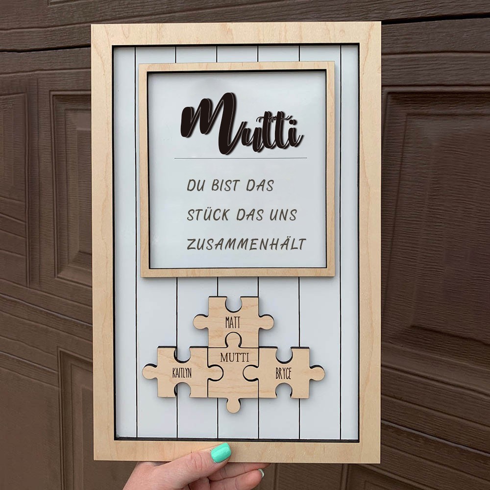 Personalisierte Muttertagsgeschenk Mama Du bist das Teil, das uns zusammenhält Puzzleteile Namensschild Wanddekoration