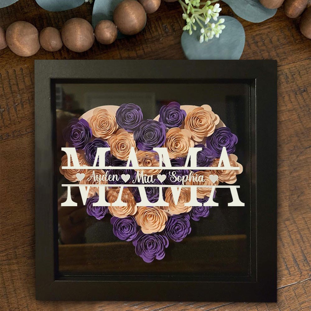 Personalisierte Mama Blume Schatten Box mit Kindern Namen für Muttertag