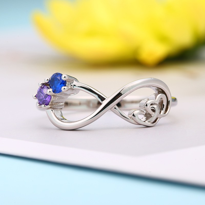 S925 Sterling Silber Versprechen Personalisierter Geburtsstein Ring