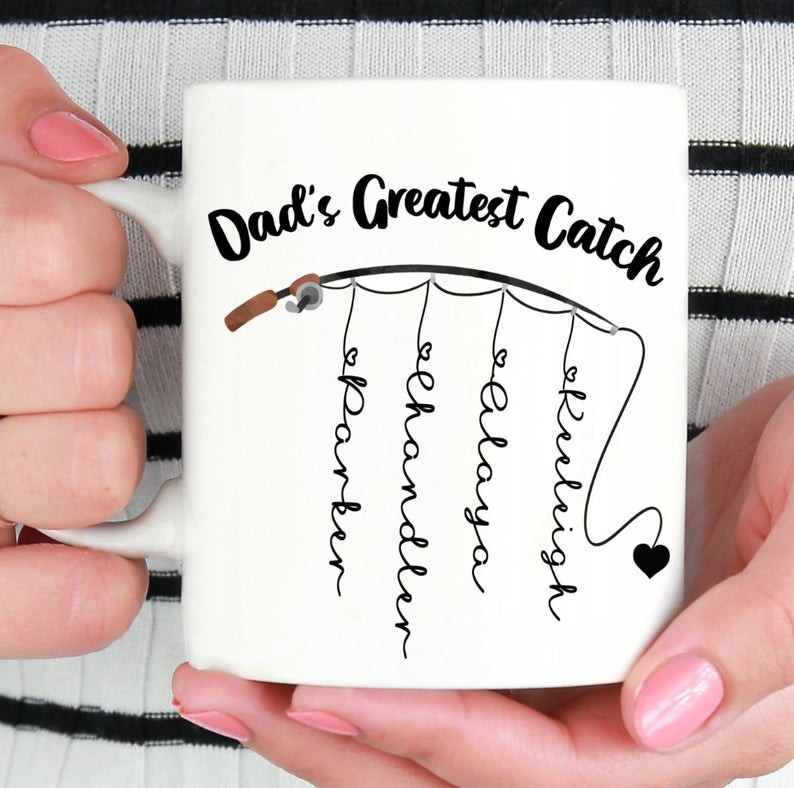 Personalisierte Kaffeetasse Papas größtes Fang-Angel-Geschenk mit personalisiertem Namen für Kinder