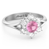 S925 Sterling Silber Aurora Runder Cluster Ring mit Geburtssteinen
