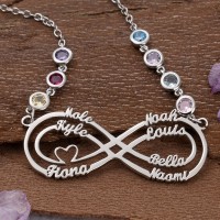 Personalisierte Infinity-Halskette mit 1–8 Namen und Geburtssteinen zum Muttertag
