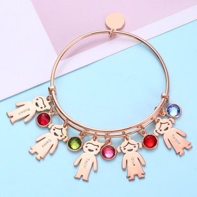 18 Karat Rosévergoldung personalisiertes Geburtsstein-Armband mit 1-12 Namen eingraviert auf Kinderanhänger