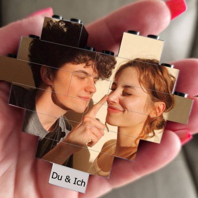 Benutzerdefinierter Herz-Fotoblock-Puzzle-Baustein für den Jahrestag des Seelenverwandten-Valentinstags