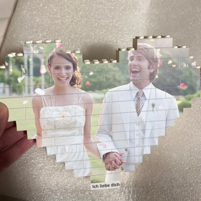 Benutzerdefinierter Herz-Fotoblock-Puzzle-Baustein für die Hochzeit zum Valentinstag