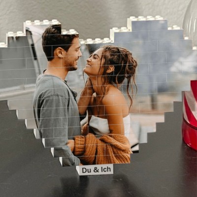 Benutzerdefinierter Herz-Fotoblock-Puzzle-Baustein zum Valentinstag-Jubiläum