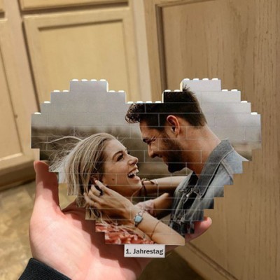 Benutzerdefinierter Herz-Fotoblock-Puzzle-Baustein zum Valentinstag-Jubiläum