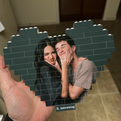 Benutzerdefinierter Herz-Fotoblock-Puzzle-Baustein zum Valentinstag-Jubiläum