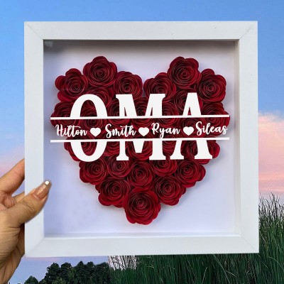 Personalisierte Oma Blume Schatten Box mit Kindern Namen für Muttertag