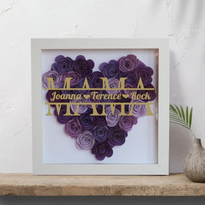 Personalisierte Mama-Blumen-Schattenbox mit Namen für Mama-Geschenke