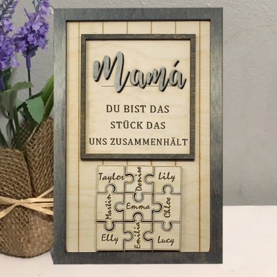 Personalisierte Muttertagsgeschenk Mama Du bist das Teil, das uns zusammenhält Puzzleteile Namensschild Wanddekoration