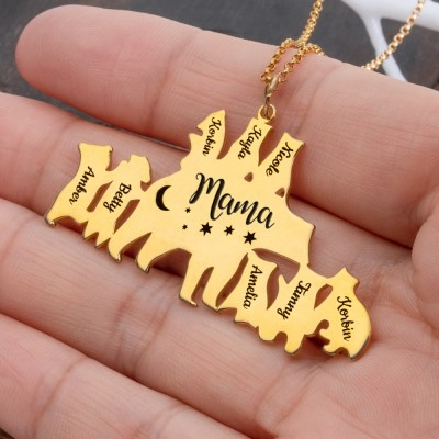 Personalisierte Mama-Bär-Halskette mit 1–8 Namen als Muttertagsgeschenke