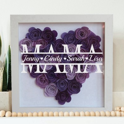 Personalisierte Mama-Blumen-Schattenbox mit Namen für Mama-Geschenke