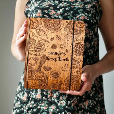 Individuelles Familien-Rezeptbuch aus Holz für Geschenkideen zum Weihnachtstag