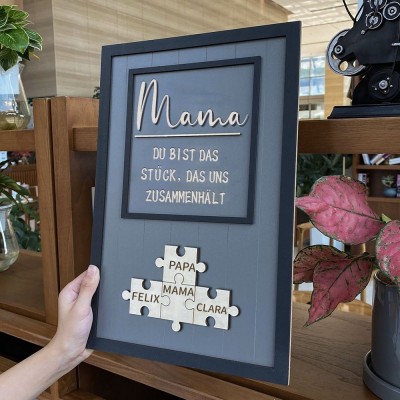 Mama Du bist das Stück, das uns zusammenhält Personalisiertes Mama Puzzle Zeichen Geschenk für Mama