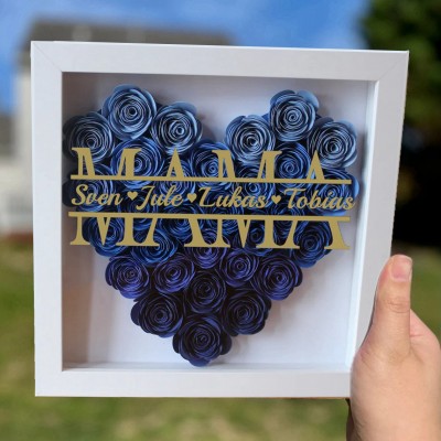 Personalisierte Mama-Blumen-Schattenbox mit Namen für Mama-Geschenke