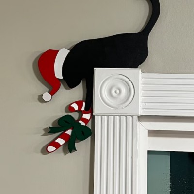 Christmas Cat Door Topper with Holly Berries Xmas Sign Holiday Topper Home Decor