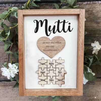 Personalisierte Muttertagsgeschenk Mama Du bist das Teil, das uns zusammenhält Puzzleteile Namensschild Wanddekoration