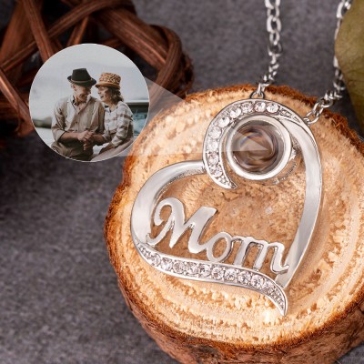 Personalisierte Fotoprojektion-Herz-Charm-Gedenkhalskette für Mama als Weihnachtsgeschenk