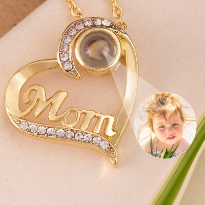 Personalisierte Fotoprojektion-Herz-Charm-Gedenkhalskette für Mama als Weihnachtsgeschenk
