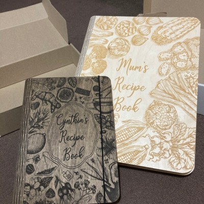 Personalisiertes Familien-Rezeptbuch aus Holz für Mama, Oma, Geschenkideen zum Weihnachtstag