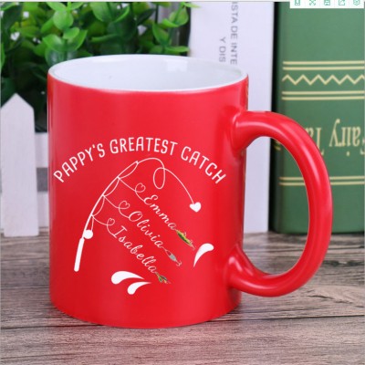 Personalisierte Kaffeetasse Pappy's Greatest Catch Fishing Gift mit Kindernamen