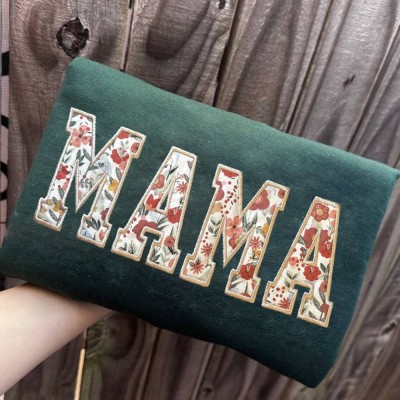 Benutzerdefinierte Floral MAMA bestickt Sweatshirt mit Kindern Name auf Ärmel für Muttertag Geschenk