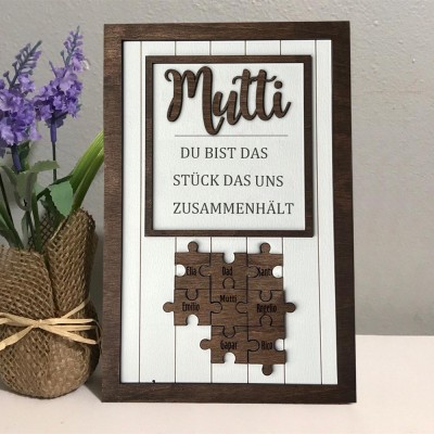 Personalisierte Muttertagsgeschenk Mama Du bist das Teil, das uns zusammenhält Puzzleteile Namensschild Wanddekoration