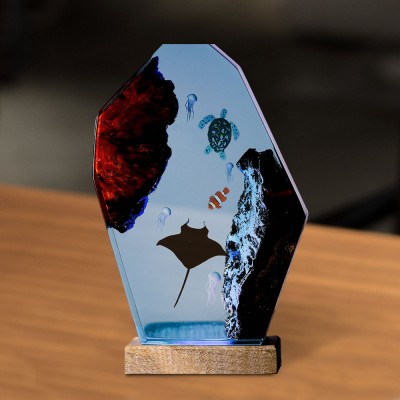 Harz Ozean Holz Lampe Mantarochen Nemo und Paar Taucher Home Decor Weihnachtsgeschenk