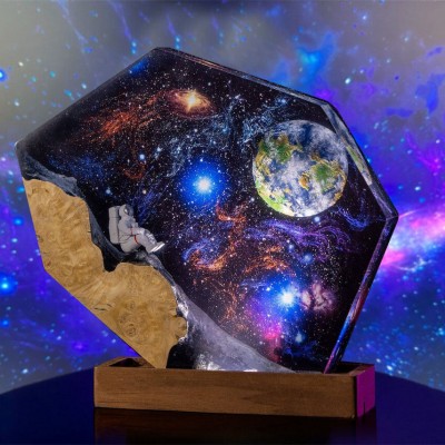 Astronauten-Harz-Holz-Weltraum-Galaxie-Kunst-Nachtlicht, Einweihungs-Weihnachtsgeschenke 
