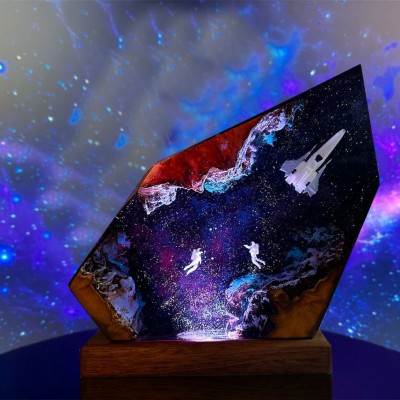 Astronauten-Rakete, Kunstharz, Holz, Weltraum-Galaxie-Lampe, Einweihungs-Weihnachtsgeschenke 